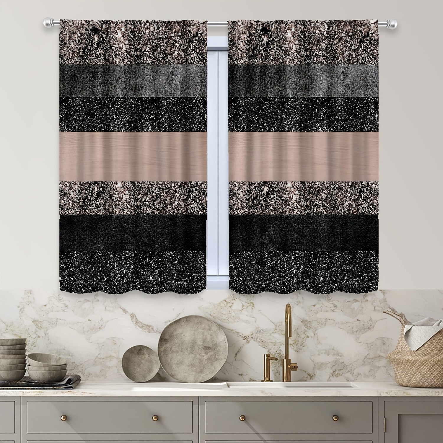 2pcs Bright Printed Curtains Rod Pocket Top Window Drapes