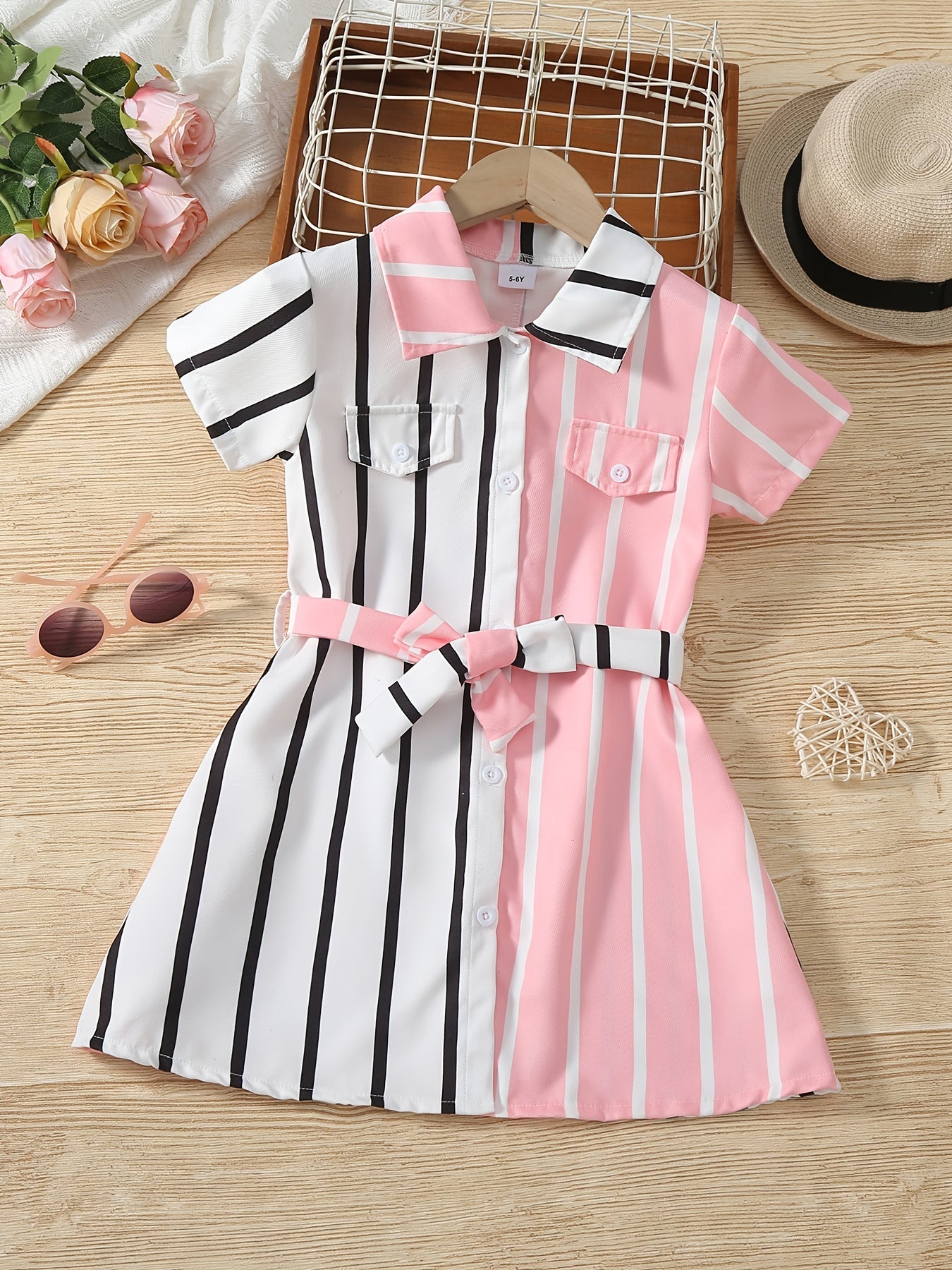 Girls Striped Shirt Dress Kids Summer Clothes