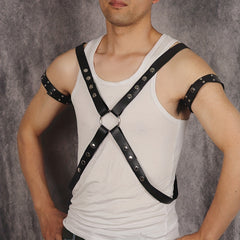 Men's PU Leather Body Chest Harness & Armbands Set for Cosplay Costume