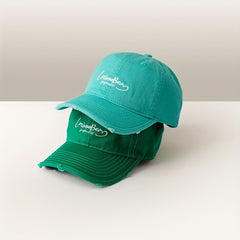 Distressed Peaked Cap Sunshade Outdoor Soft Top Washed Embroidery Curved Brim