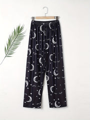 Moon & Star Print Sleep Bottom Cozy Long Pants Women's Loungewear