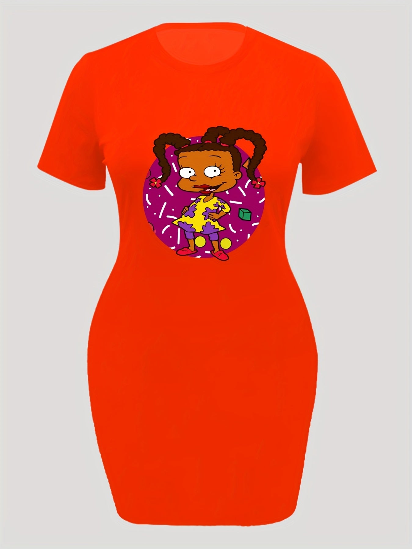 Casual Dress Women's Plus Cartoon Figure Print Short Sleeve