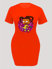 Casual Dress Women's Plus Cartoon Figure Print Short Sleeve