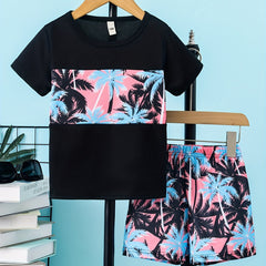 Boys Trees Print Casual Outfit T-shirt & Shorts Kids Summer Clothes S