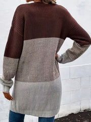Striped Open Front Cardigan Long Sleeve Casual Cardigan