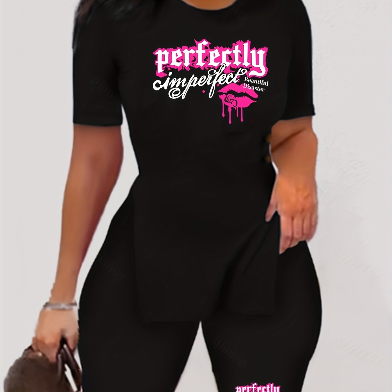 Casual Two piece Set Crew Neck Short Sleeve Tee & Slim Shorts