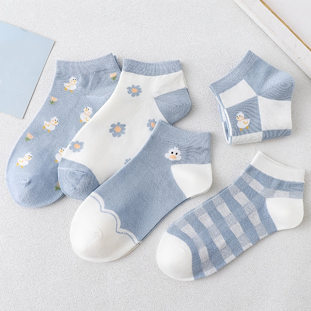 5 Pairs Women's Ankle Socks Cotton Low Cut Short Boat Socks