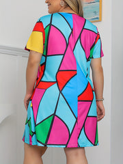 Women's Plus Colorblock Geometric Print Stretch Mini Dress