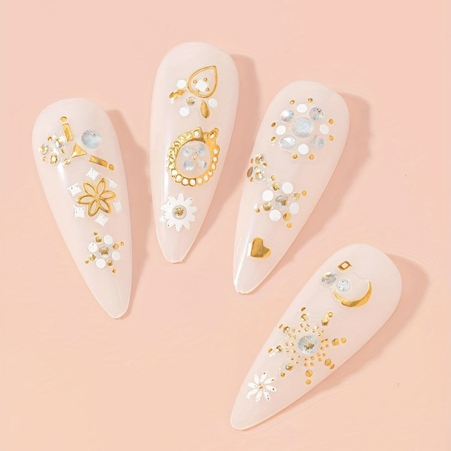 3D Bronzing Manicure Stickers Star Moon Gemstone Nail Decals