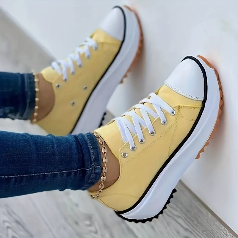 Women's Chunky Canvas Shoes Non Slip Lace Up Casual Sneakers Thick Sole