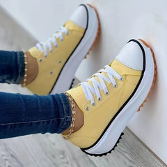 Women's Chunky Canvas Shoes Non Slip Lace Up Casual Sneakers Thick Sole