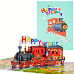 7.9x5.9 Inch Pop Up Happy Birthday Card - 3D Train Postcards