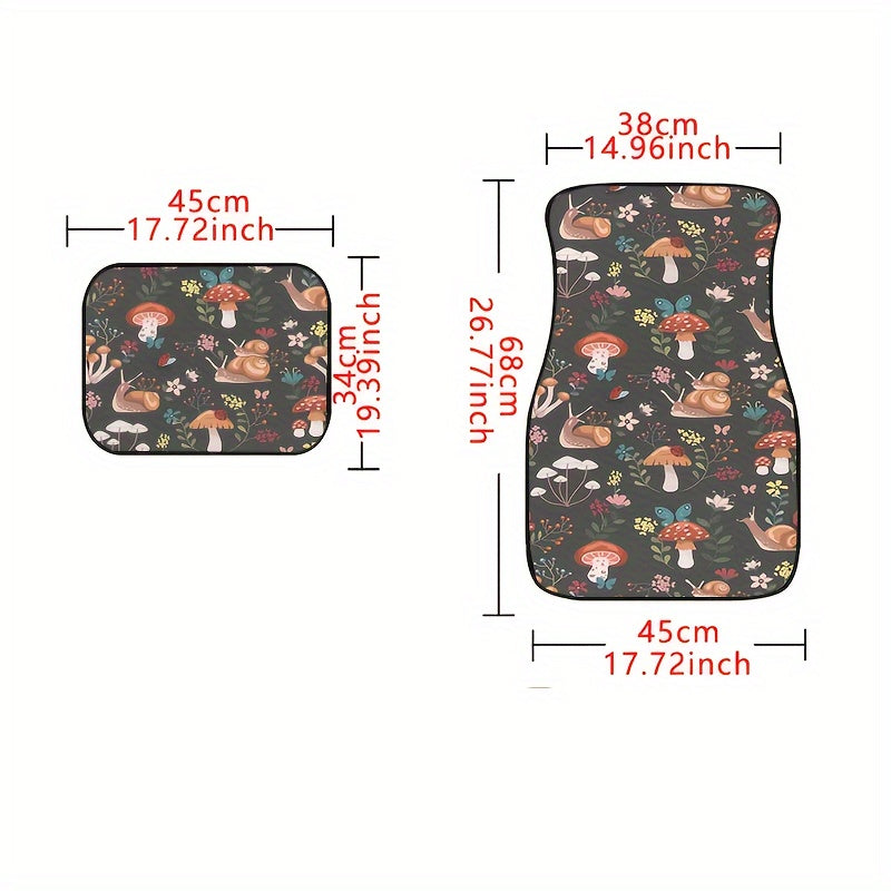 4pcs Mushroom Snail Car Floor Mats Water Absorbent Non Slip Stain Resistant