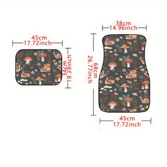 4pcs Mushroom Snail Car Floor Mats Water Absorbent Non Slip Stain Resistant