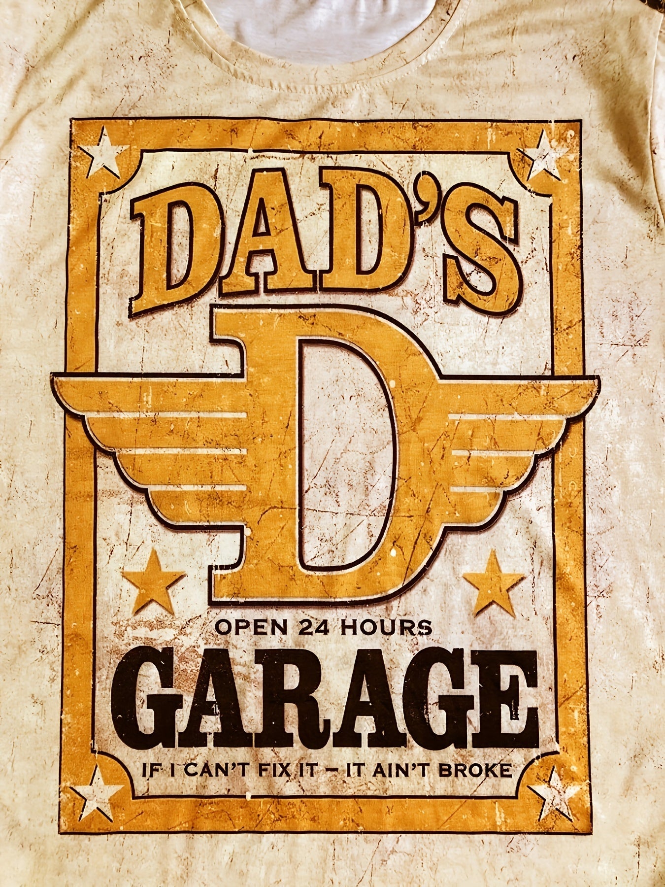 ''DAD'S GARAGE'' Pattern Print Men's Short Sleeve Comfy T shirt Graphic Tee