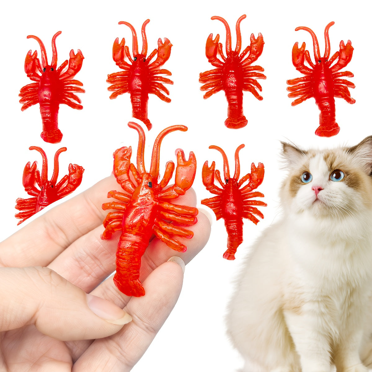 8pcs Colorful Simulation Crawfish Cat Toys for Interactive Play