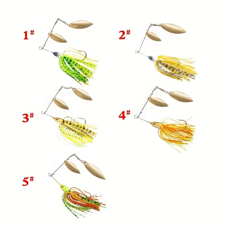 5pcs Double Willow Blade Spinnerbaits for Freshwater and Saltwater Fishing