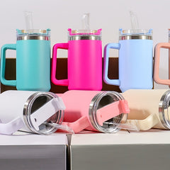 6pcs 40oz Car Cup w/ Handle & Straw 304 Stainless Steel Vacuum Water Bottle