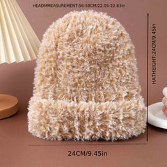 Furry Warm Hat for Women - Windproof Plush Knit Beanie