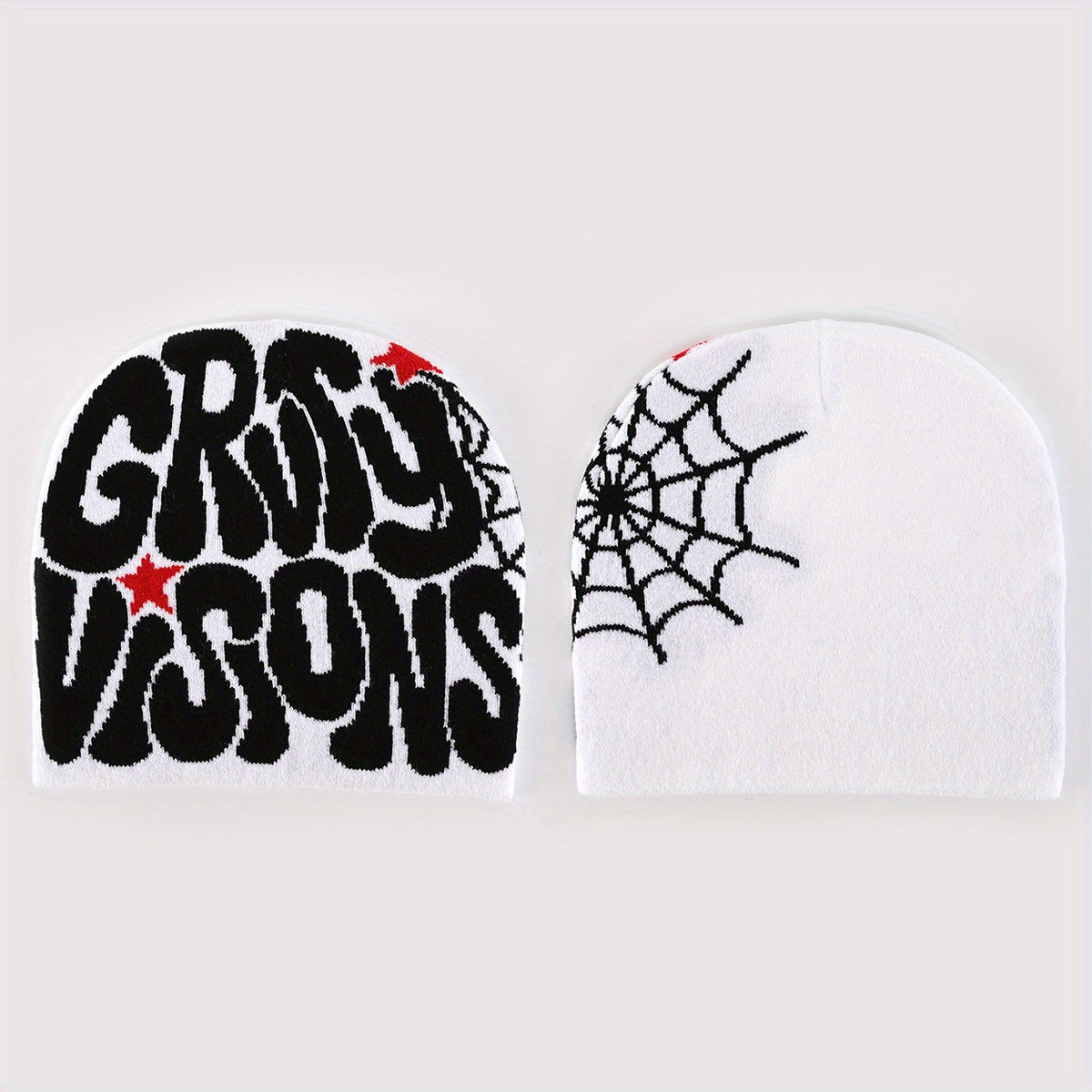 Double Side Y2K Beanie Spider Web Letter Jacquard Candy Hip Hop Knit Hat