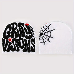 Double Side Y2K Beanie Spider Web Letter Jacquard Candy Hip Hop Knit Hat
