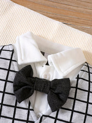Infant Gentleman Style Romper Baby Boys Contrast Bow Tie Plaid Jumpsuit