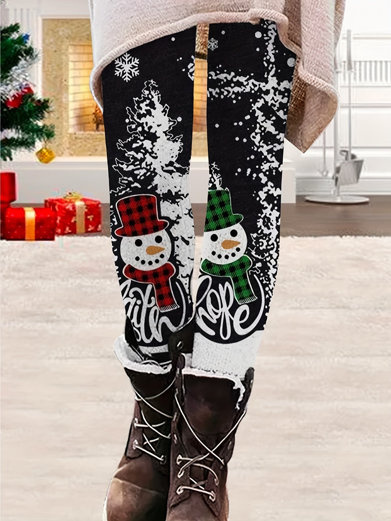 Snowman Print Plus Size Christmas Leggings