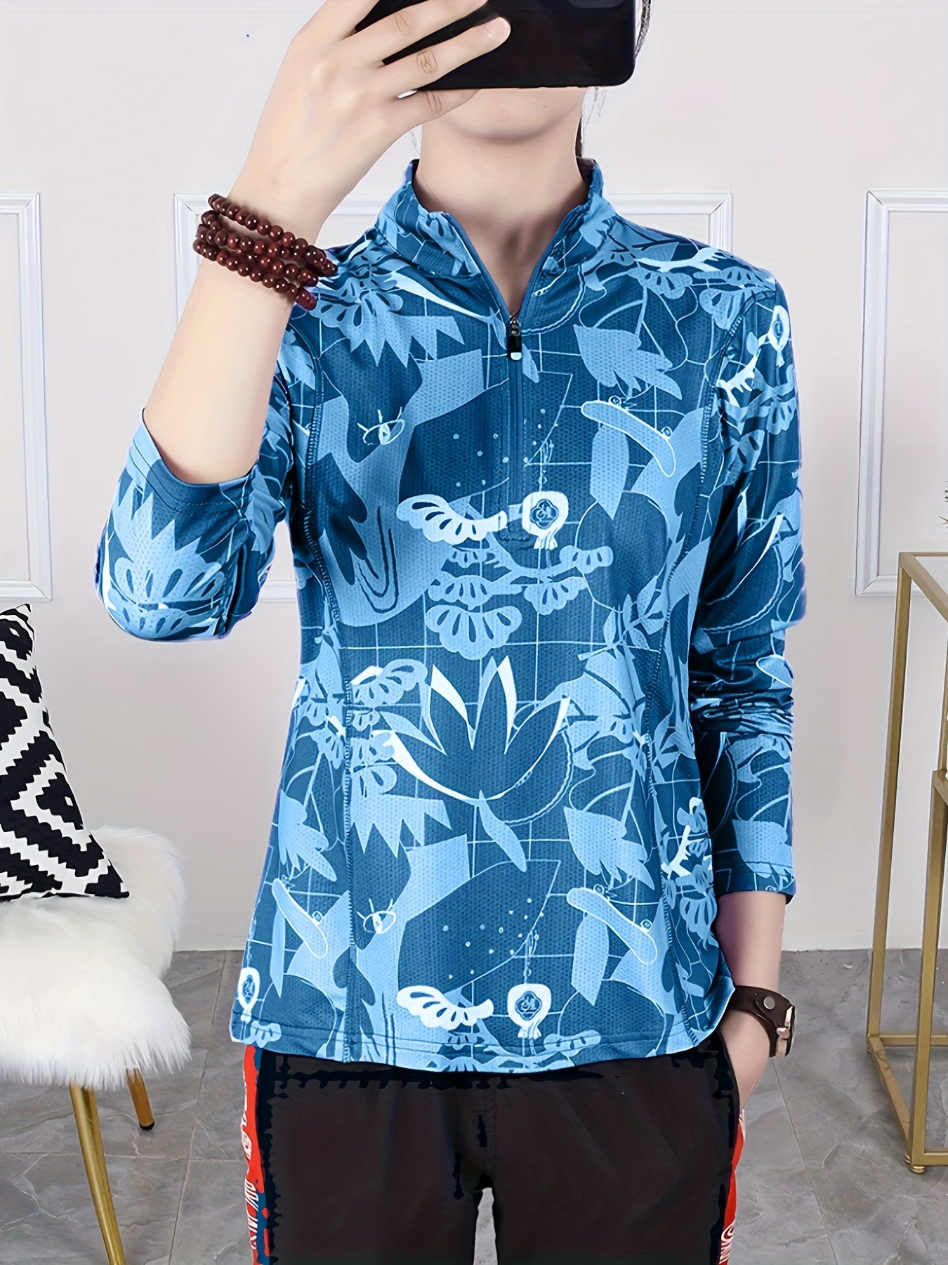 Zipper Long Sleeve Sports Tee Quick Dry Moisture Wicking Activewear