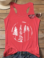 Tree Print Round Neck Vest Top Women's Plus