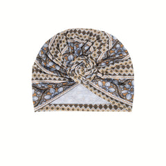Boho Print Pleated Turban Floral Beanie Pre Tied Front Knot Elastic Head Wrap