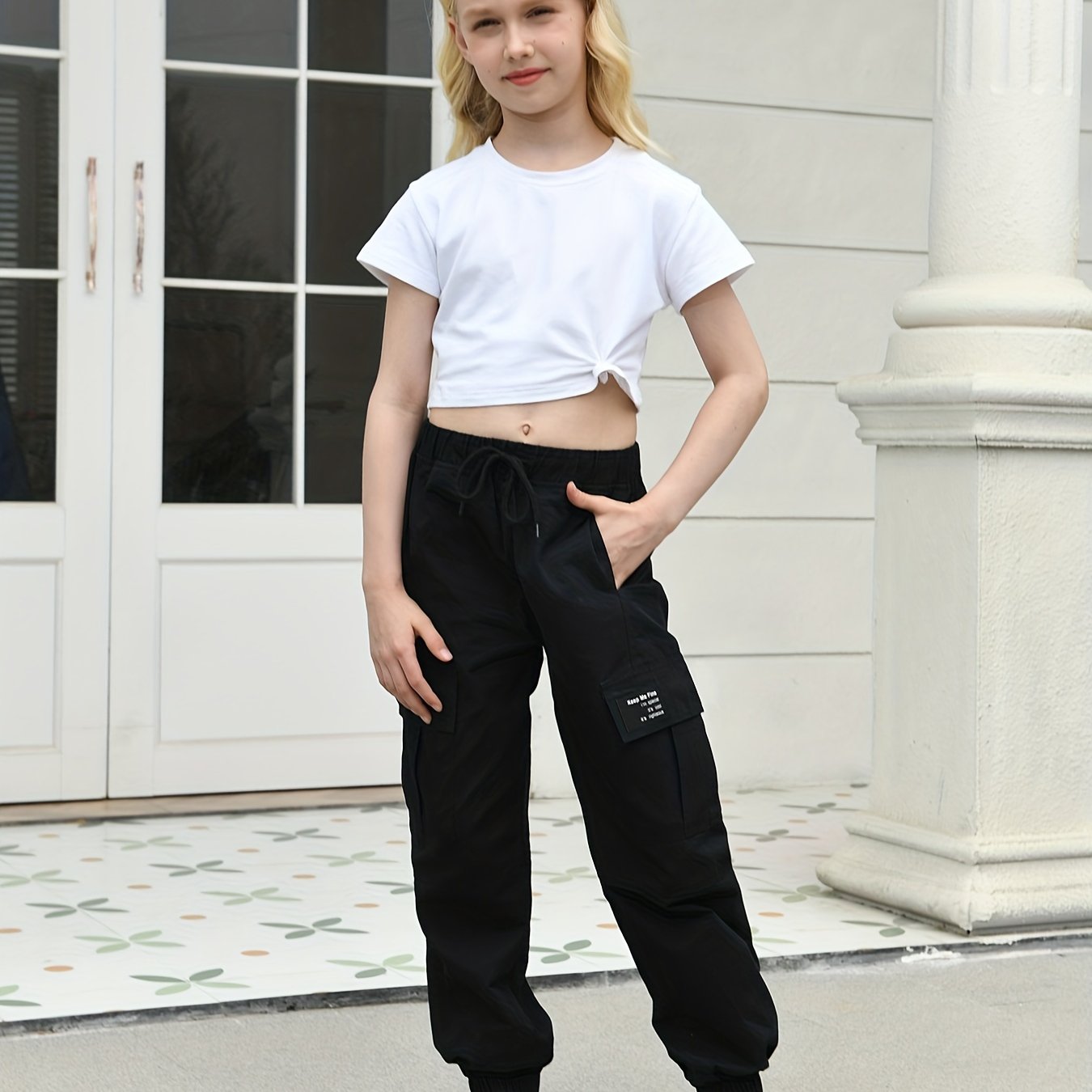 Girls High Waisted Cargo Jogger Pants with Pockets