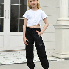 Girls High Waisted Cargo Jogger Pants with Pockets