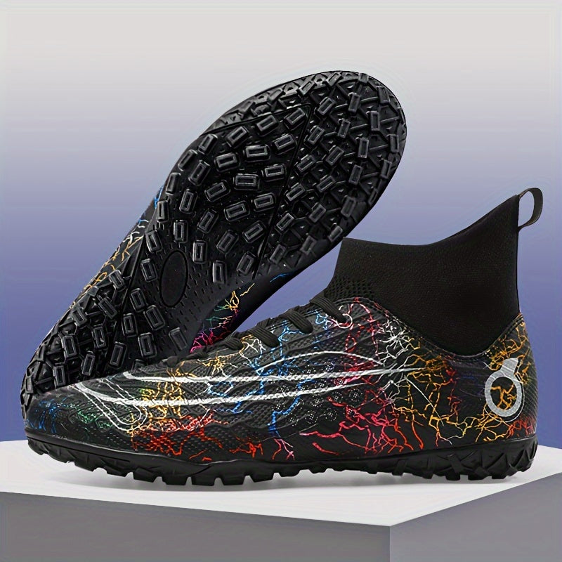 Boy's High Top Turf Football Boots Anti skid Lace Up TF Soccer Cleats