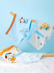 4pcs Boy's Cotton Boxer Briefs Cartoon Sports Boy Print Elastic Waist Shorts