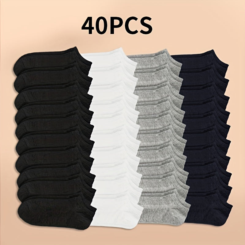 10 20 40 Pairs Unisex Solid Ankle Socks Soft & Lightweight Stockings Hosiery