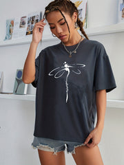 Dragonfly Graphic Casual Loose Sports Top Women's Summer Tops
