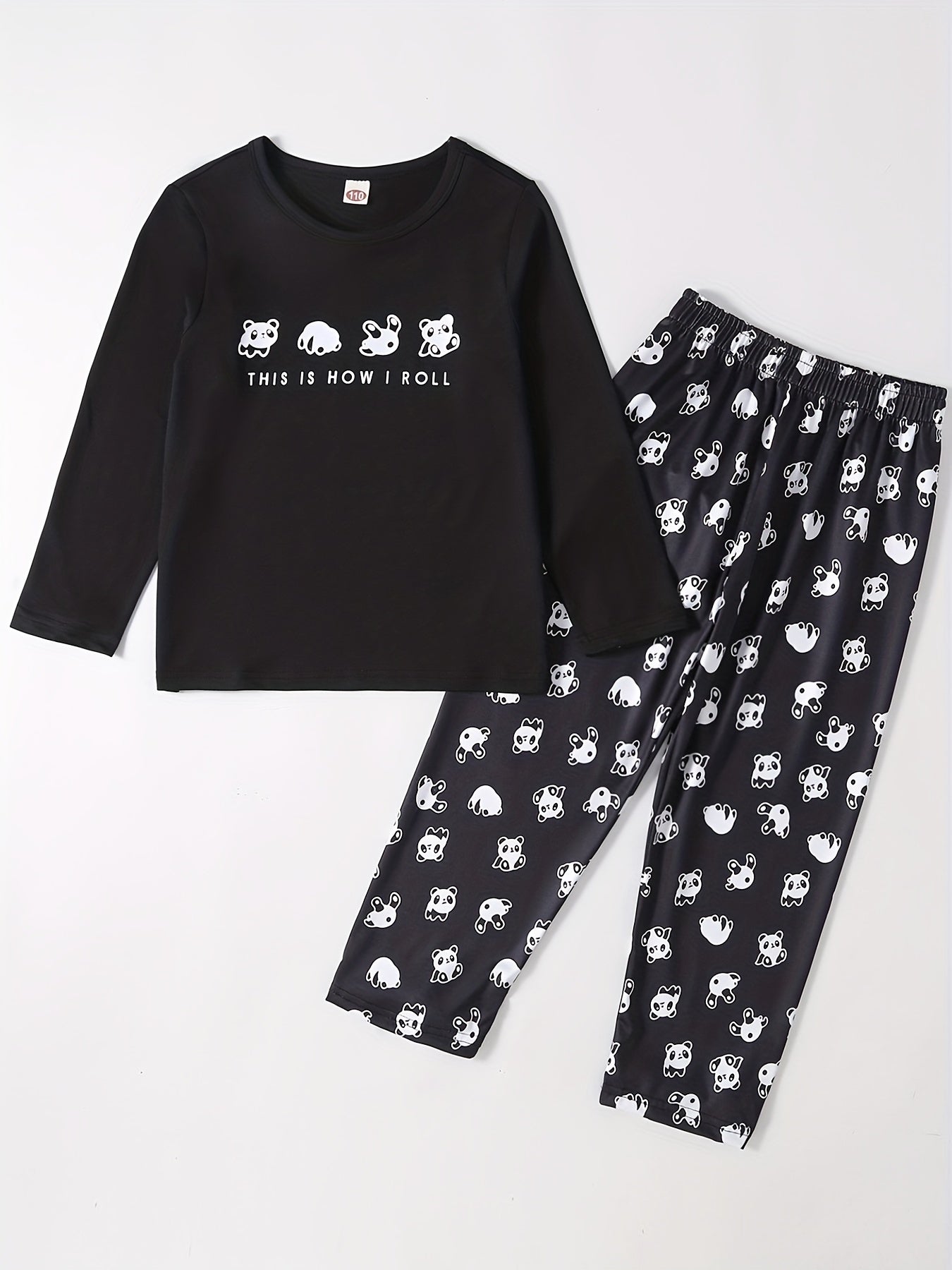 Boys Rolling Panda Cartoon Long Sleeve Pajama Set