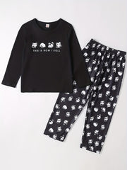 Boys Rolling Panda Cartoon Long Sleeve Pajama Set