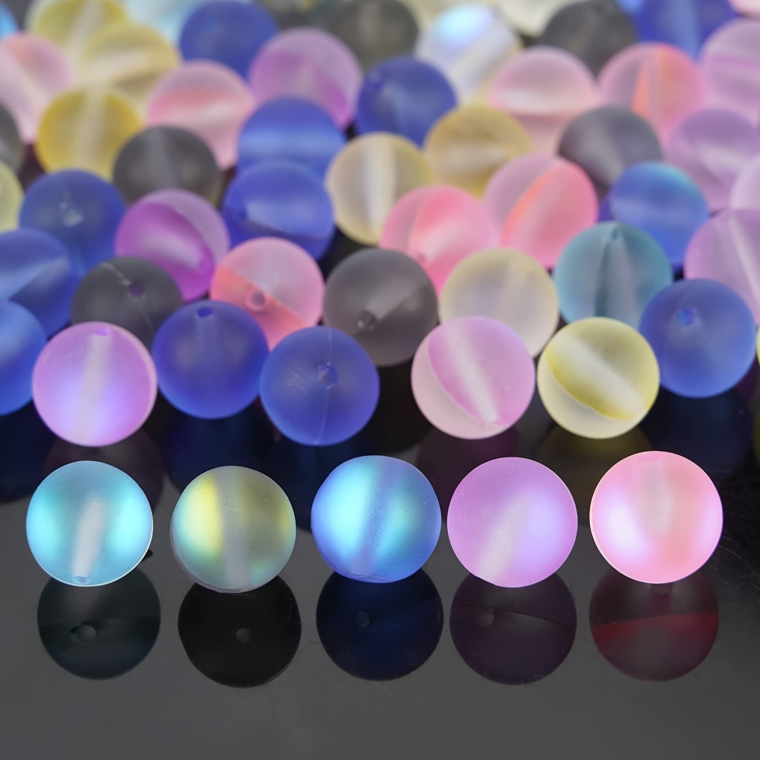 8MM Frosted Aurora Crystal Glass Beads Mixed Colors Moonstone Round Bead