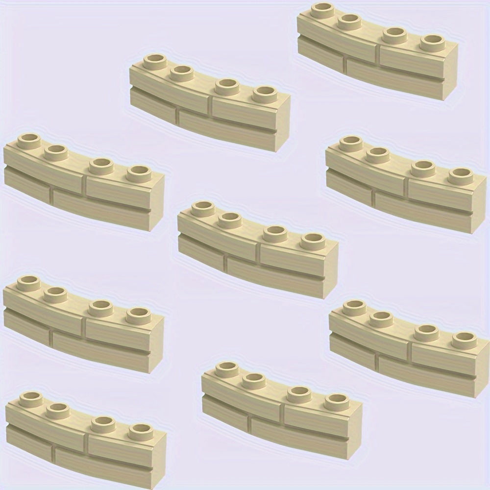 9pcs Building Block Set Khaki Curved Wall Tiles & Lattice Bricks