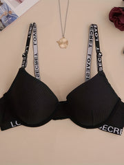 Letter Print Push Up Bra Comfy & Breathable
