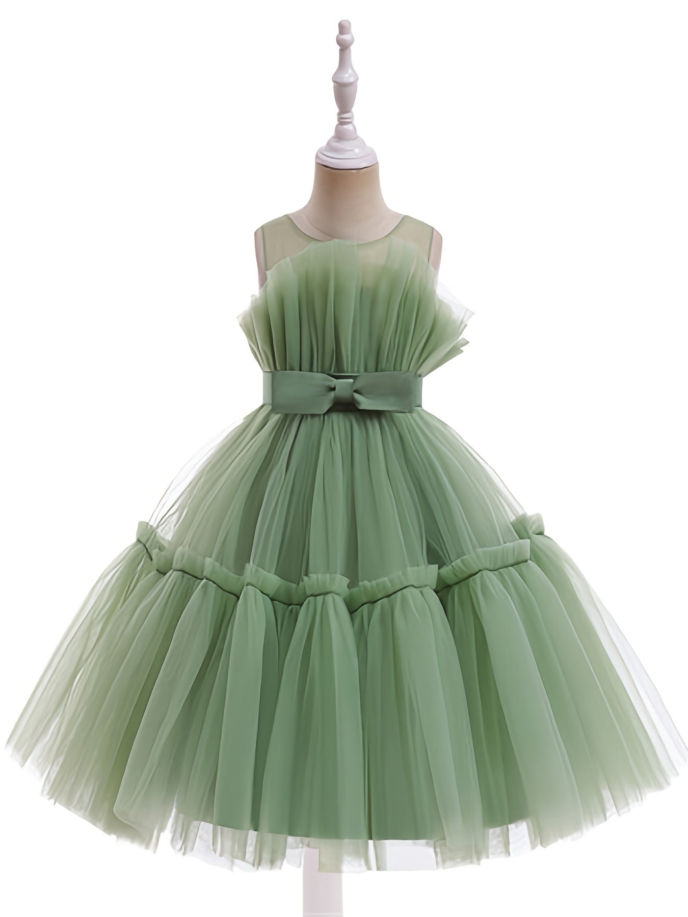 Sleeveless Puffy Princess Dress Bow Tulle Tutu Dress Wedding Flower Girls