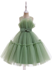 Sleeveless Puffy Princess Dress Bow Tulle Tutu Dress Wedding Flower Girls