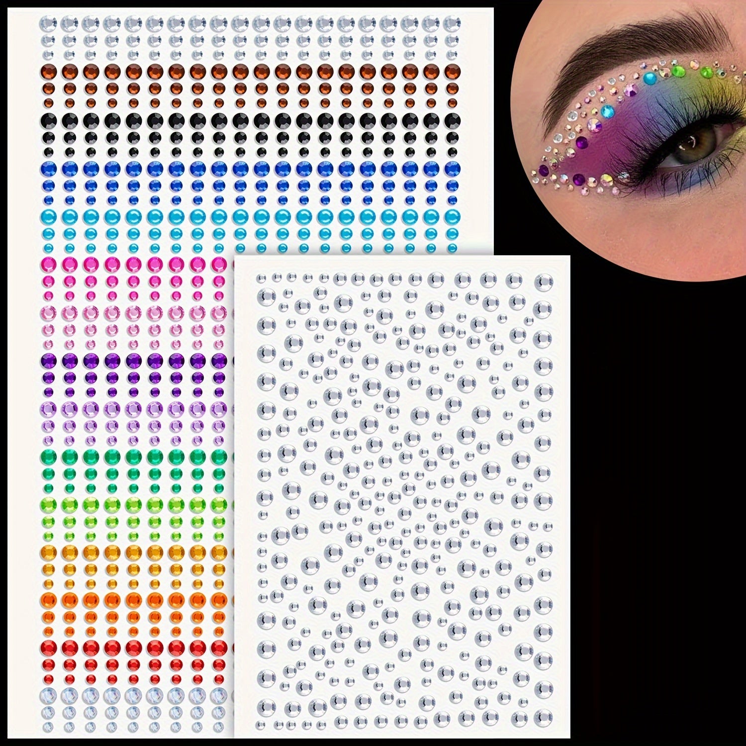 1225pcs Rhinestone Stickers Clear Colorful Self Adhesive Face Gems