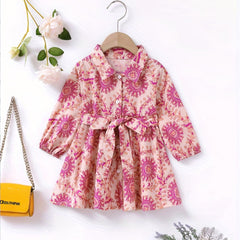 Baby Girls Lapel Vintage Geo Print Mini Shirt Dress