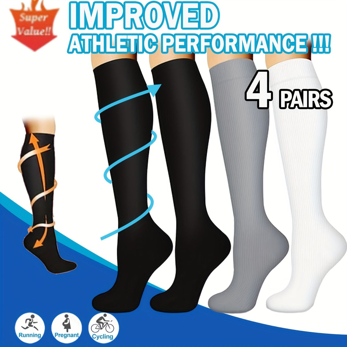 Copper Compression Socks For Women Men 15-20 Mmhg Knee High Socks