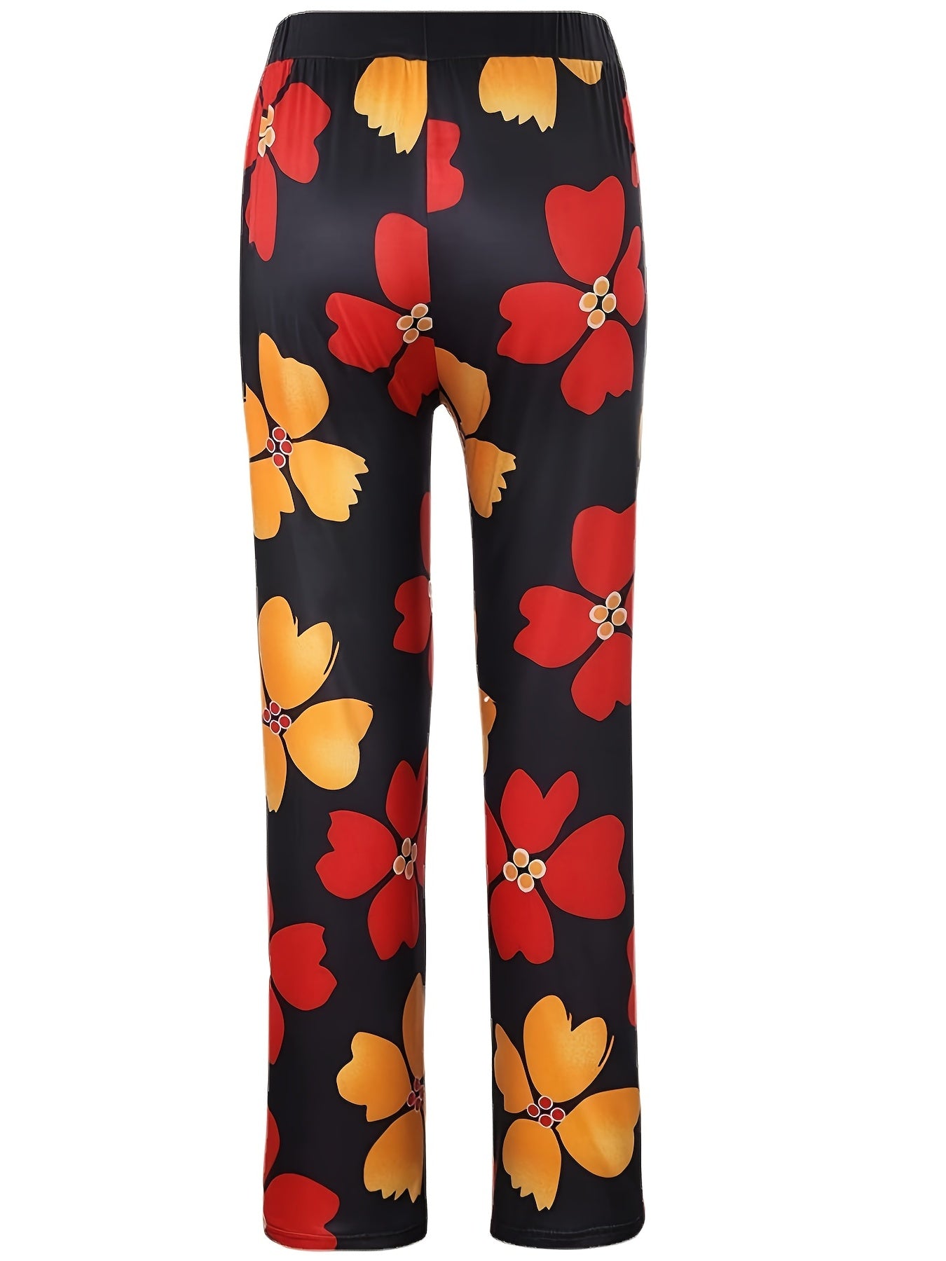 Boho Floral Print Loose Straight Pants Elastic High Waist