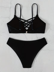Criss Cross Front Hollow Out 2 Piece Bikini Set