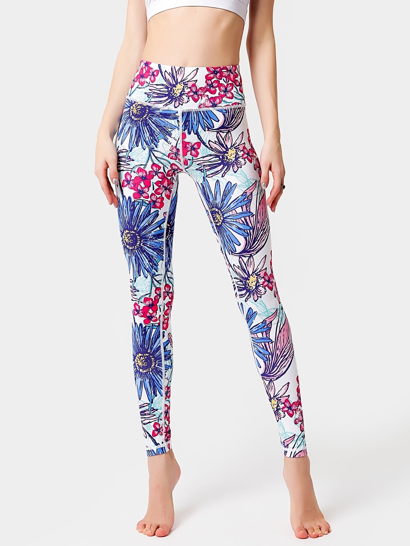 Floral Yoga Leggings High Waist Sports Pants Women's Activewear