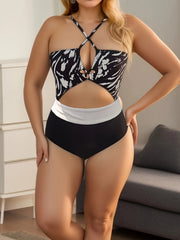 Colorblock Tie Dye Cutout One Piece Swimsuit